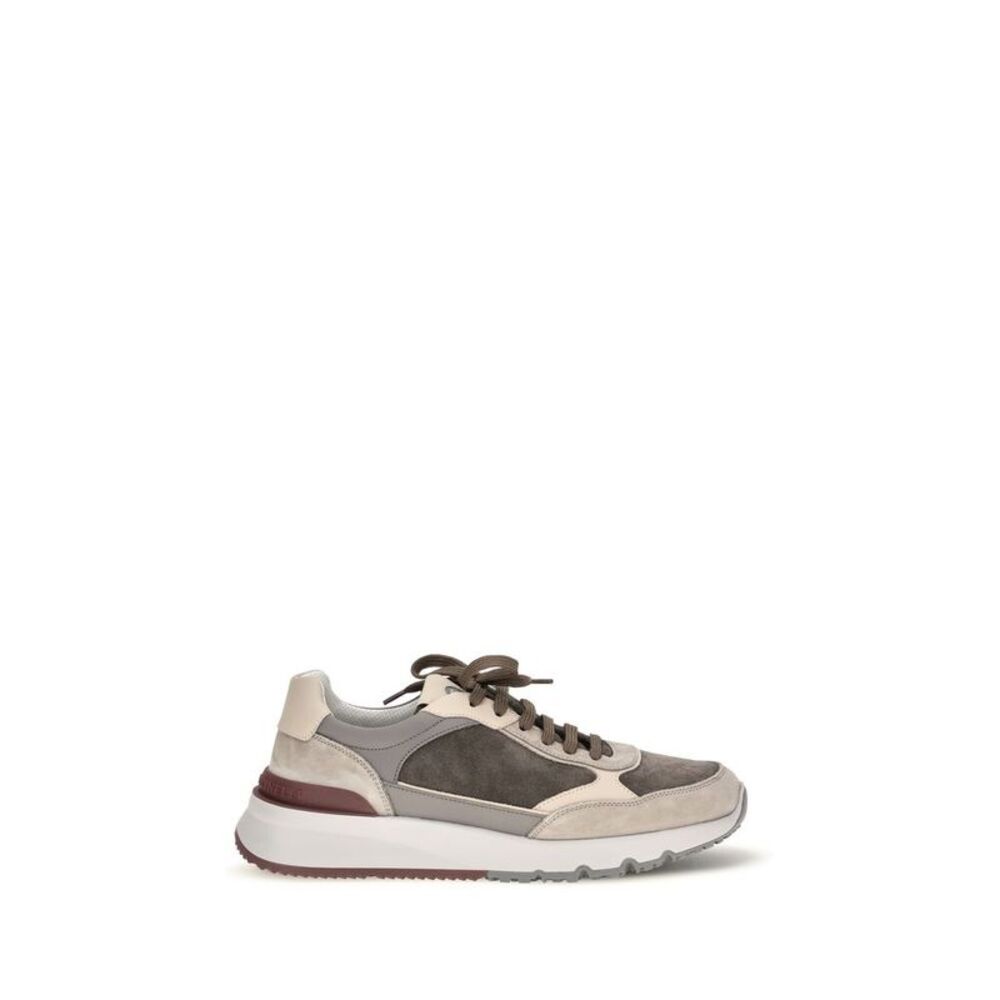 Brunello Cucinelli Gray Calf Leather Bos Taurus Athletic Men's Sneakers